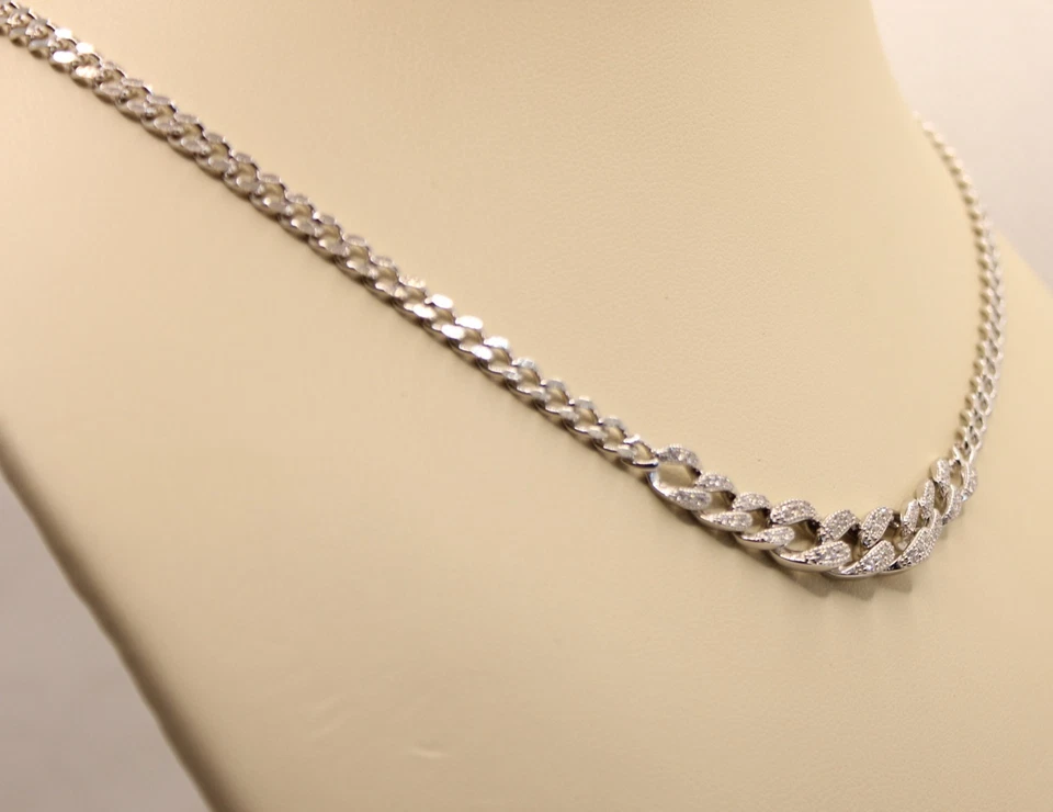 COLLANA ARGENTO GRUMETTA RODIATA CON ZIRCONI BIANCHI SCALARE CM 40-45 EXPLOIT - Immagine 4 di 4