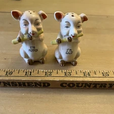 Vintage Salt and Pepper  Pink Pigs playing Flutes