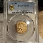 1909 D $5 Five Dollar Indian Head Gold Half Eagle NGC AU 58