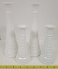 Set of 4 Vintage White Milk Glass Starburst Pattern Bud Vases 9"x3" & 6"x2.5"