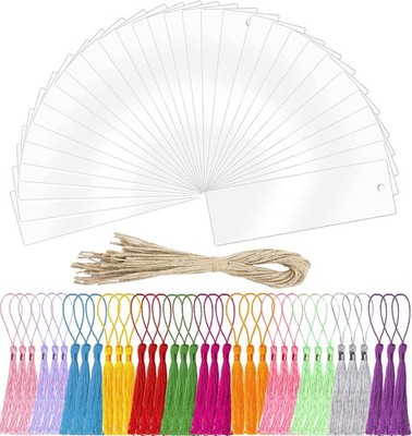 Acrylic Bookmark Blanks Set with Colorful Tassels and Ropes for DIY Projects