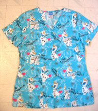 Disney FROZEN Scrub Top SZ S/CH Medical Uniform 2 pockets Cotton WARM INSIDE