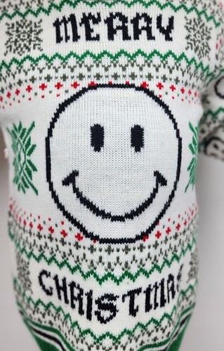 Holiday Time Kids Holiday Ugly Christmas Sweater Happy Faces White & Green 8 - Picture 12 of 14