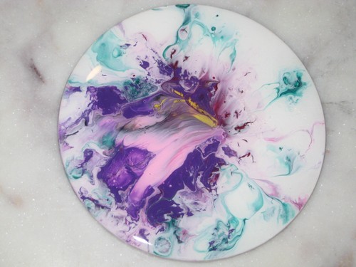 HANCRAFTED SET 4 FUILD ART POUR PAINTING WOOD RESIN COASTERS - Picture 4 of 6
