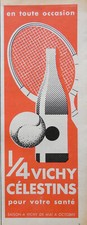 PUBLICITÉ DE PRESSE 1956 1/4 VICHY CELESTINS POUR LA SANTÉ - RAQUETTE TENNIS