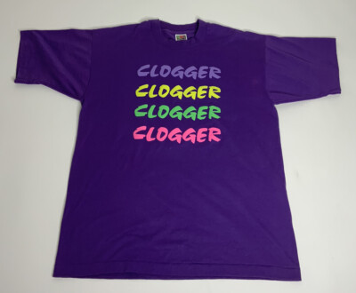 VTG Clogger Purple Single Stiched Fruit Of The Loom S/S T-Shirt Men s Size Large