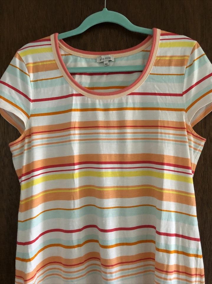 Vestido Ella Moss Mediano Maxi Rayas Jersey Manga Corta Playa Costera Foto 2 de 4