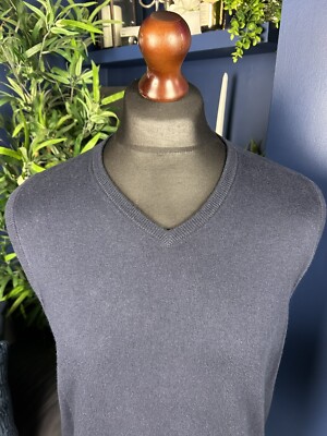 M&S Collezione V Neck Sleeveless Tank Jumper Medium Cotton/Cashmere Blend Navy