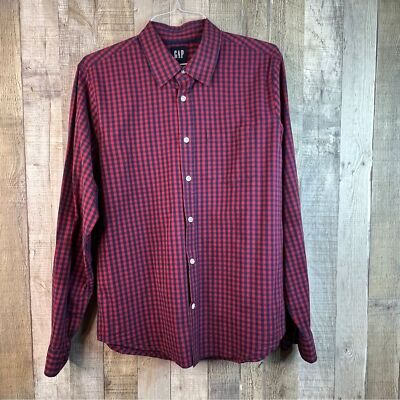 GAP Size Large Red & Blue Check Long Sleeve Button Down Shirt w/1 Pocket