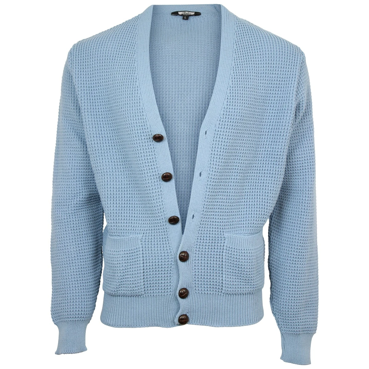 Relco Waffle Knit Dusty Blue Cardigan Football Buttons eBay