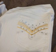 Vintage Women Embroidered  Embellishment White Classic Capris Pant Size Large