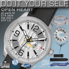 DO IT YOURSELF KIT : OPEN HEART CASE 42MM,  DIAL, HANDS, BR, fit ETA 2824, SW200