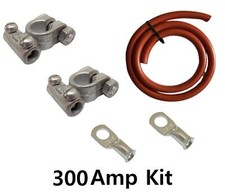 300Amp Red Car Van Battery Leads Cable Post & Positive Post + Ring Terminals Kit