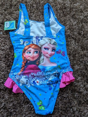 Girls Swimsuit One Piece Princess Elsa Anna Swimsuit Size 8 - Picture 2 of 6