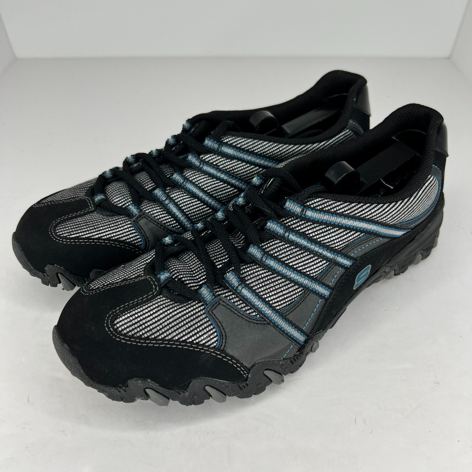 Skechers Womens 21108 Black Gray Lace Up Low Top Synthetic Size 9 Athletic Shoes