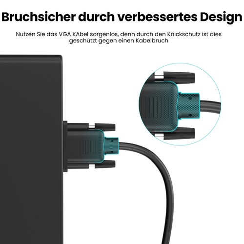 VGA Kabel Monitorkabel 15-polig Full HD 1080p PC & Laptop zu Monitor, TV, Beamer - Afbeelding 6 van 13