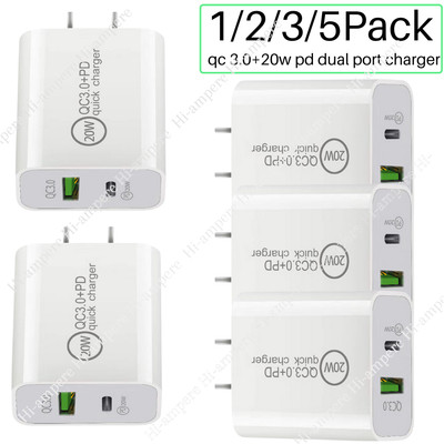 1-5X Bulk Lot 20W PD QC 3.0 Fast Charger USB C Power Adapter For iPhone Samsung