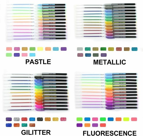 Gel Pen Set Metallic Pastel Glitter Shine Sparkle for Adult Colouring Book UK - Picture 6 of 51