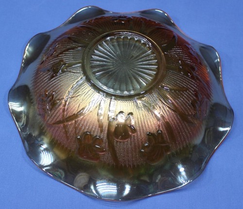 Vtg Jeannette Iris Herringbone Marigold Carnival Glass 12" Ruffled Edge Serving - Picture 11 of 18
