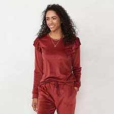 Hardly Worn Women's Lauren Conrad Ruffle Shoulder Sweatshirt in CINNAMON RUST