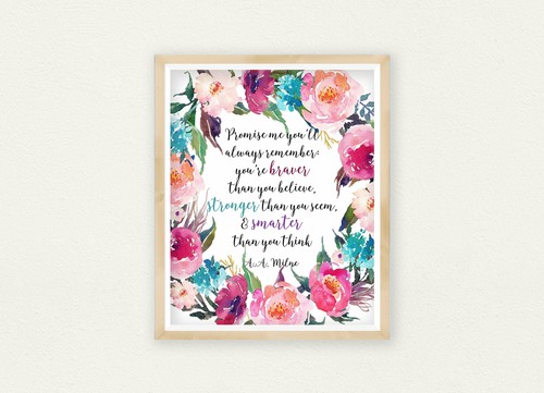 Winnie the Pooh Quotes Print You Are Braver Than You Believe, Nursery Wall Art