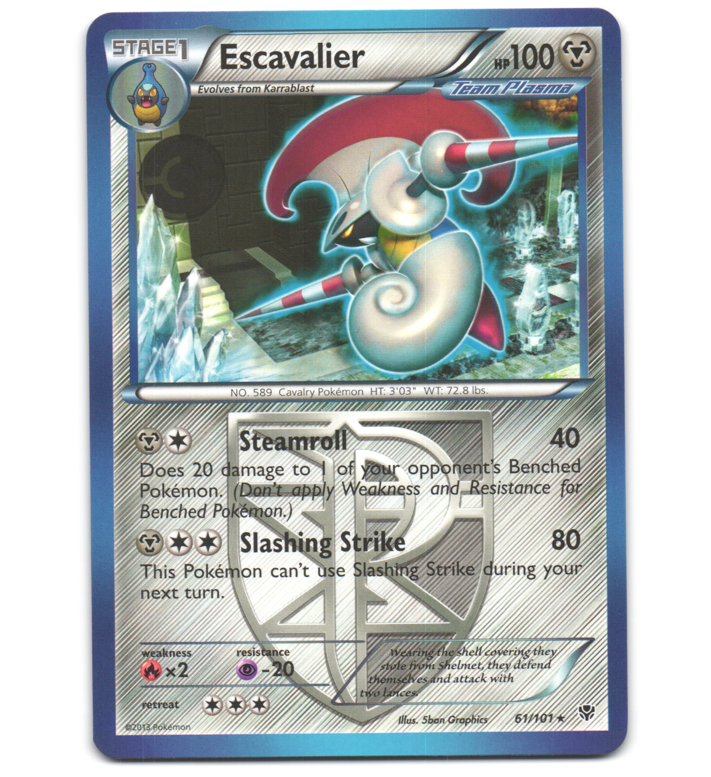 Pokemon 2013 Light Play Escavalier 61/101 Plasma Blast Rare Card