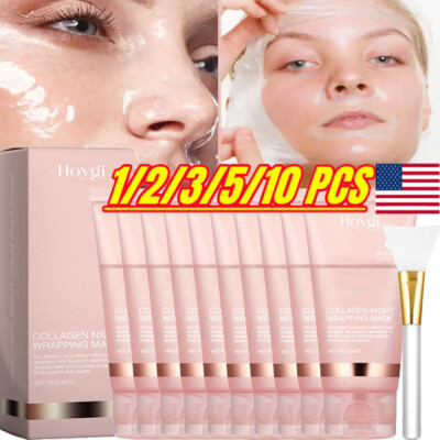 10/5Pcs Collagen Night Wrapping Mask Overnight Peel-Off Facial Moisturizing Mask