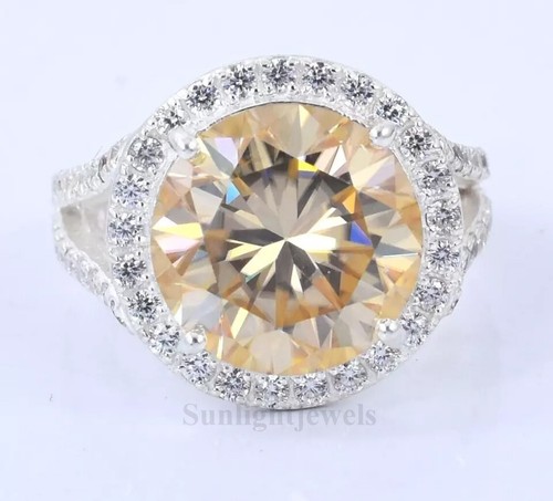 Certified 9.90 Ct Amazing Champagne Treated Diamond Solitaire Ring in 925 Silver - Picture 2 of 9