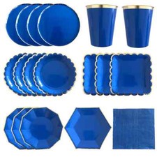 Blue Gold Party Tableware Disposable Dinnerware Paper Plates Birthday Decoration