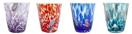 Set Di 4 Quattro Murano Vetro Bicchieri Blu Viola Rosso Millefiori 11cm - Foto 2 di 6