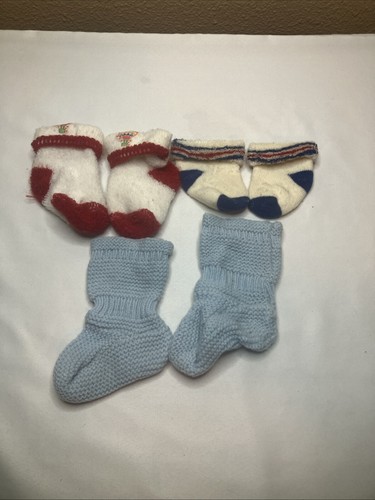 3 Pairs Of Vintage 70s 80s Infant Socks Booties Newborn Dolls Clothes