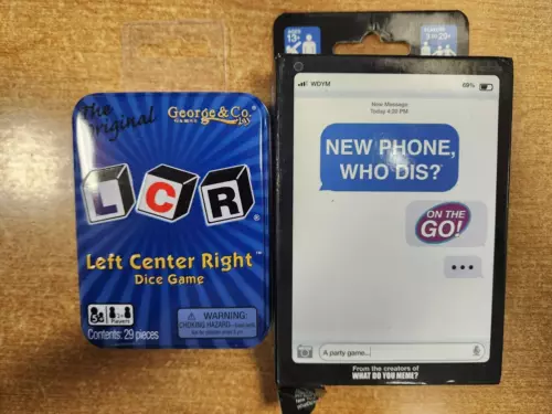 2 Pack Bundle: NEW PHONE, WHO DIS? Card Game & LCR Dice Game  E7C