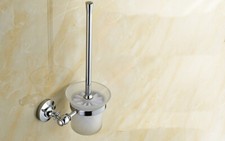 Bathroom Accessories Silver Chrome Toilet Brush Holder Set Scrub Glass Cup ba809