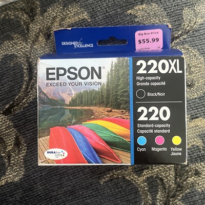 Genuine/Sealed Epson 220XL Black & 220 Color Ink Cartridges 4-Pack 04/27