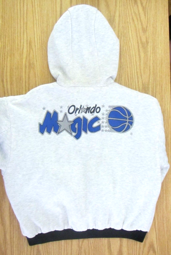 Orlando Magic Jacket Reversible Hooded Black & Gray NBA Zip Up L Nylon Satin - Picture 13 of 18