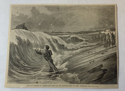 1861 magazine engraving~GALLANT EXPLOIT OF AID-DE-CAMP FISKE Fort Hatteras