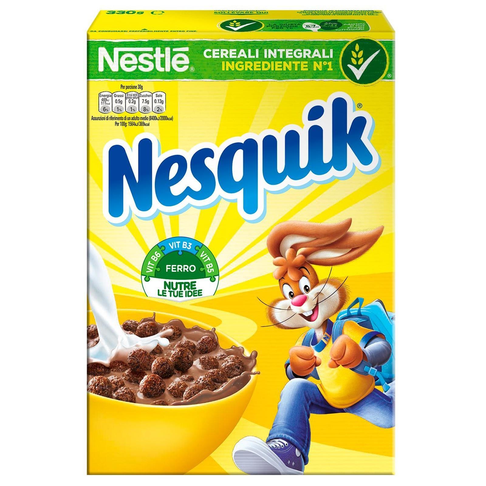 CEREALI NESTLE' NESQUIK CACAO 375 GR COLAZIONE LATTE BAMBINI CIOCCOLATO VITAMINE