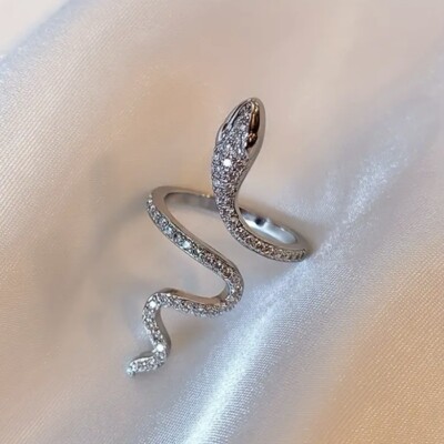 GORGEOUS Wrap Snake Ring! - Gems Silver Adjustable - Witchy Vibes - Lilith + Eve