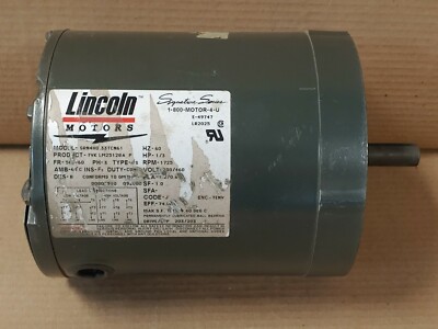 LINCOLN SRN4HO .33TCN61 ELECTRIC MOTOR 3 PH 1725 RPM 1/3 HP 230/460V #12