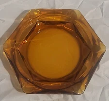 Vintage Amber Polygon Glass Ashtray 6 Point Rests