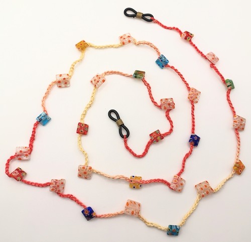 COLLANA PER OCCHIALI arancione + MURRINE MARGHERITE FIORI BOHO CHIC ARCOBALENO. - Foto 2 di 6