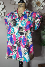 Vintage CALICHE 80s 90s Y2K Palm Leaf Animal Print Neon Button Hawaiian Shirt