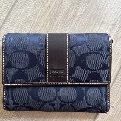 Vintage COACH Signature Trifold Wallet Y2K 90s SoHo boho festival 80s logo blue 