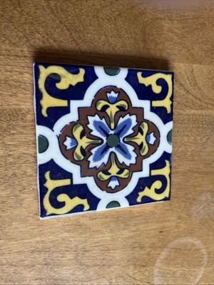 Tile Decorative Art Tile Trivet Mexico Hand Painted 4.5  Vintage