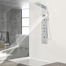 White Shower Panel With Waterfall / Rainfall Overhead Shower+Handheld Shower NEW