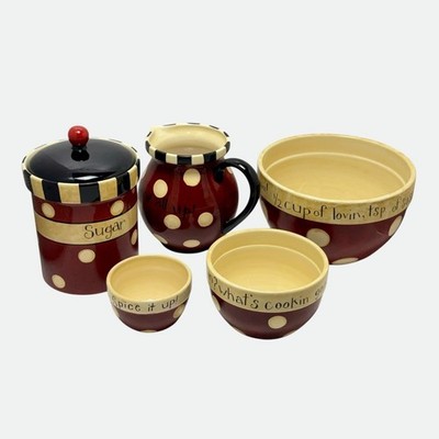 Certified International Family Table Polka Dot Ceramic Canister Mixing Bowl Set
