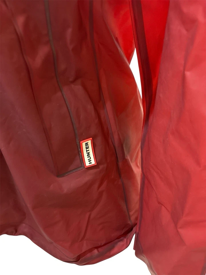 Abrigo de Lluvia Hunter Rojo con Cintura Ajustada Chaqueta Con Capucha Botón Cremallera Completa Talla S Foto 4 de 4