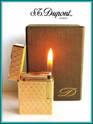 S.T. DUPONT Line 1 Small GOLD Plated Lighter with Box - EXCELLENT - SERVICED