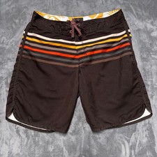 Vtg y2k Old Navy Mens Board Shorts Brown Striped Swim Trunks Size L 3269
