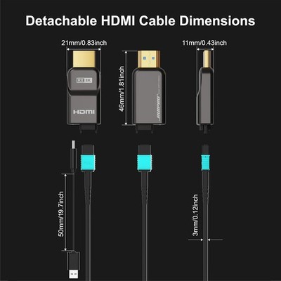 Ruipro 8K Monitor Detachable Pure Fiber Optic Armored HDMI 2.1 Cable (5M)